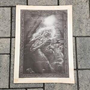 Vtg Art Print "Alysous" Nude Mermaid Dark Fantasy 20x16" Artist Signed 3/100